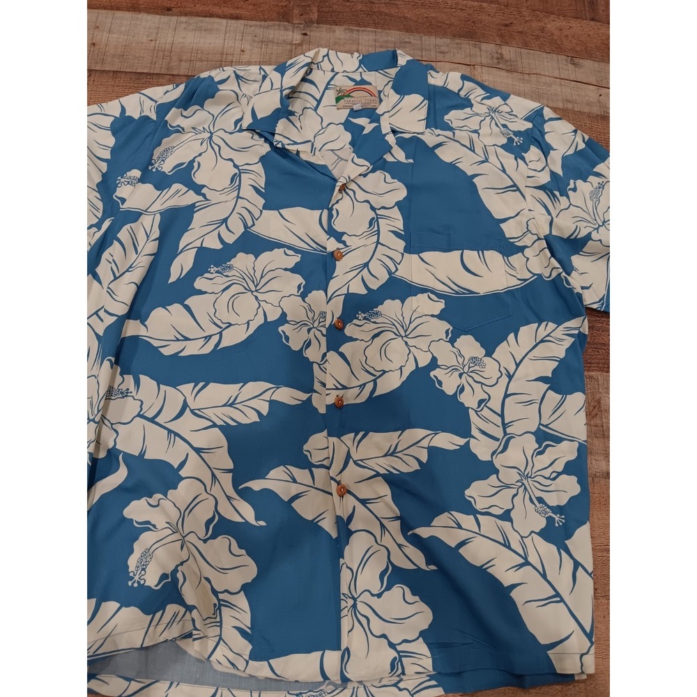 Vintage‎ Paradise Found Blue White Floral Button Up Sz 2XL 2482
